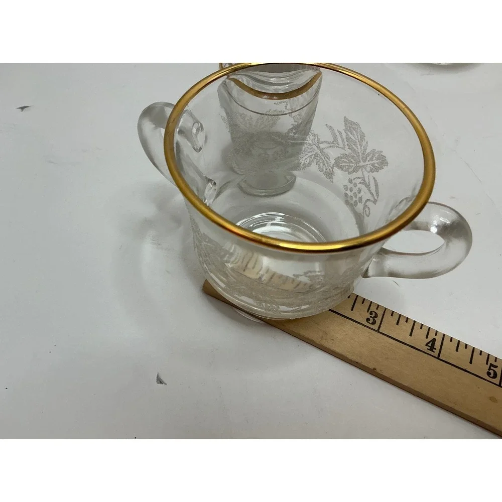 Bartlett Collins Vintage 4pc Table Set Sugar Creamer Salt Pepper Gold Trim Glass
